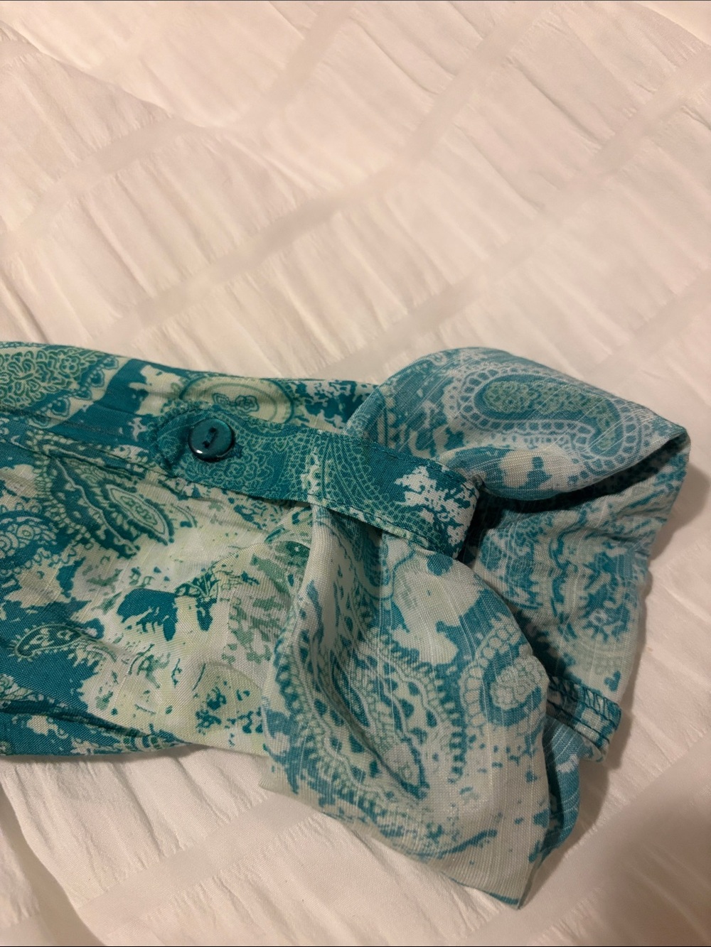 Paisley V-Neck Roll-Sleeve Tunic in Teal - Picture 6 of 10